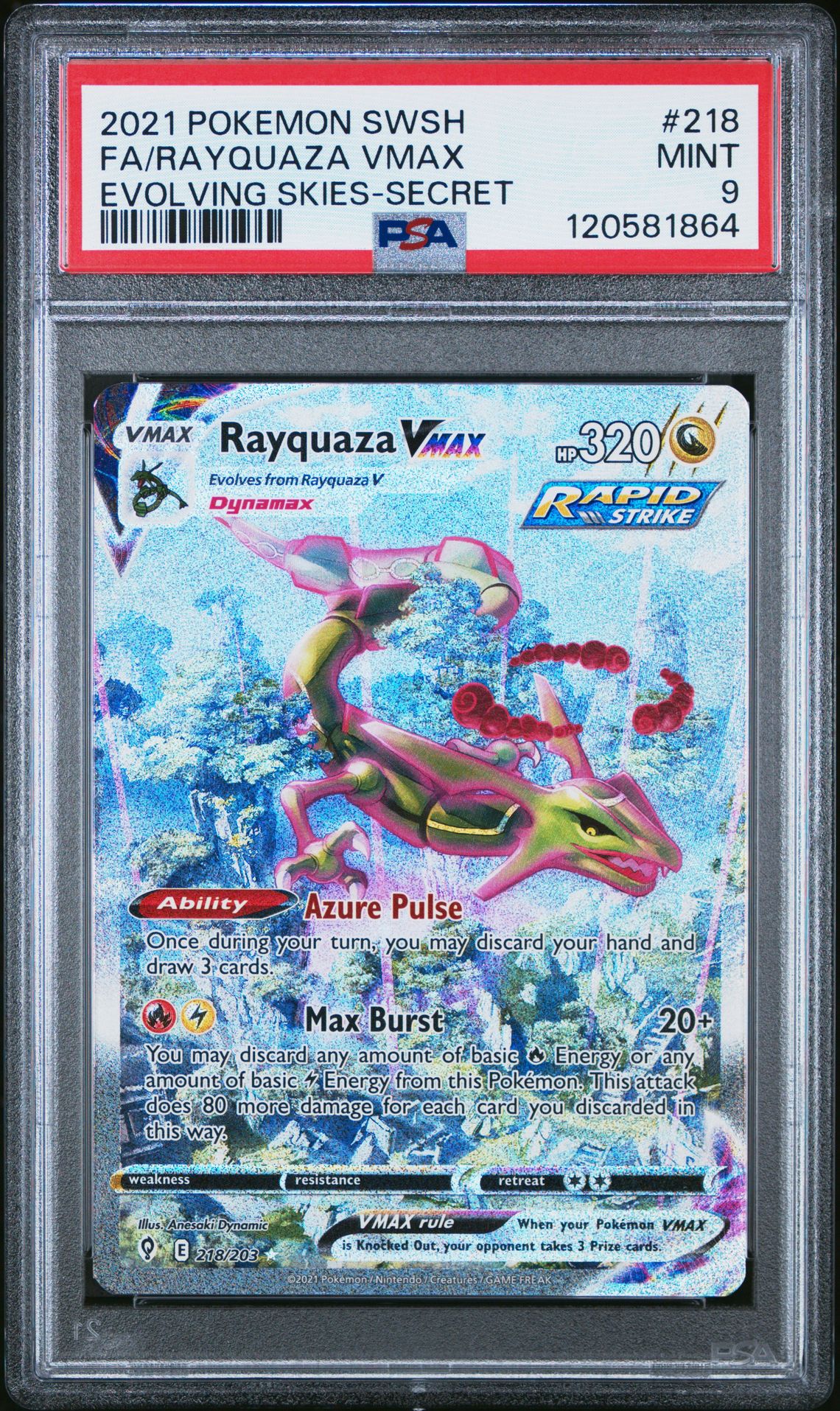 2021 Pokemon Sword & Shield Evolving Skies Fa/Rayquaza Vmax #218 (Evolving Skies-Secret) Mint 9 front