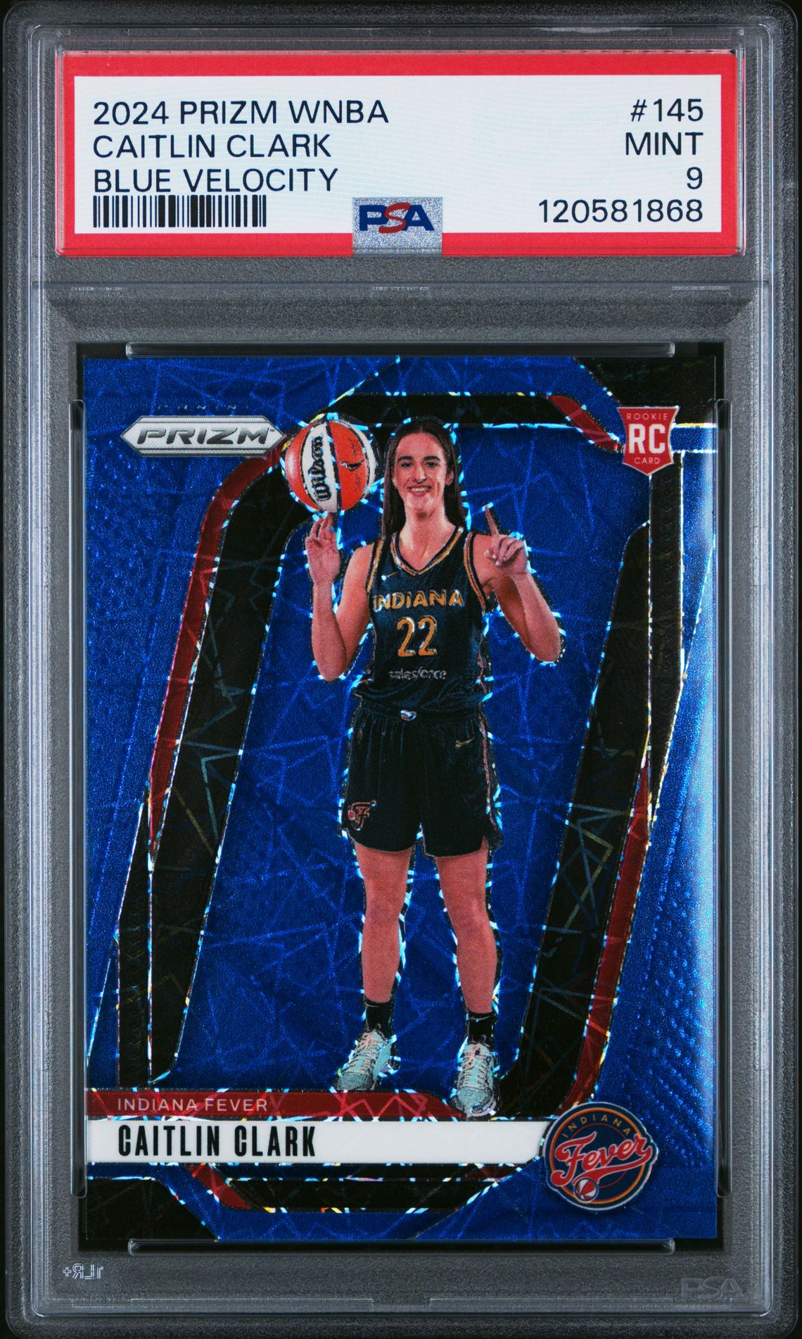 2024 Panini Prizm Wnba Caitlin Clark #145 (Blue Velocity) Mint 9 front