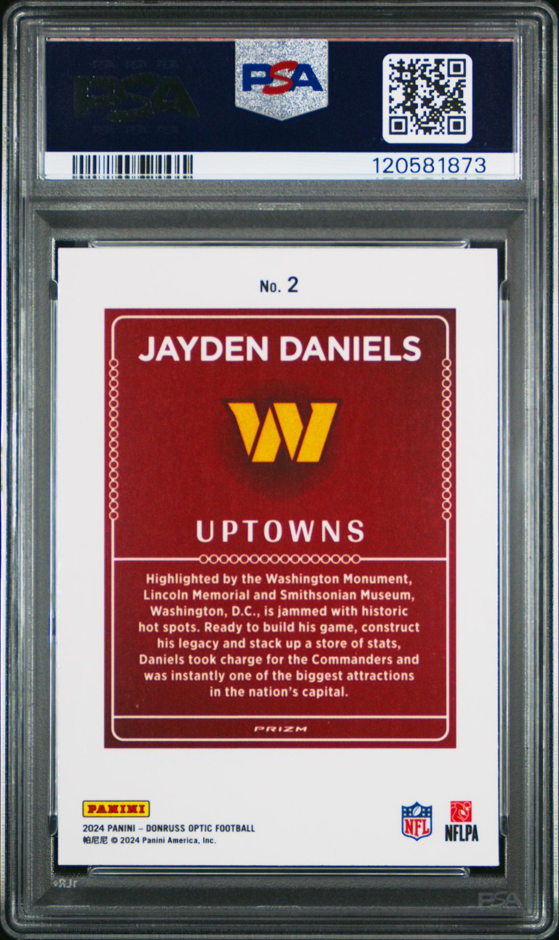2024 Panini Donruss Optic Uptowns Jayden Daniels #2 Gem Mt 10 back