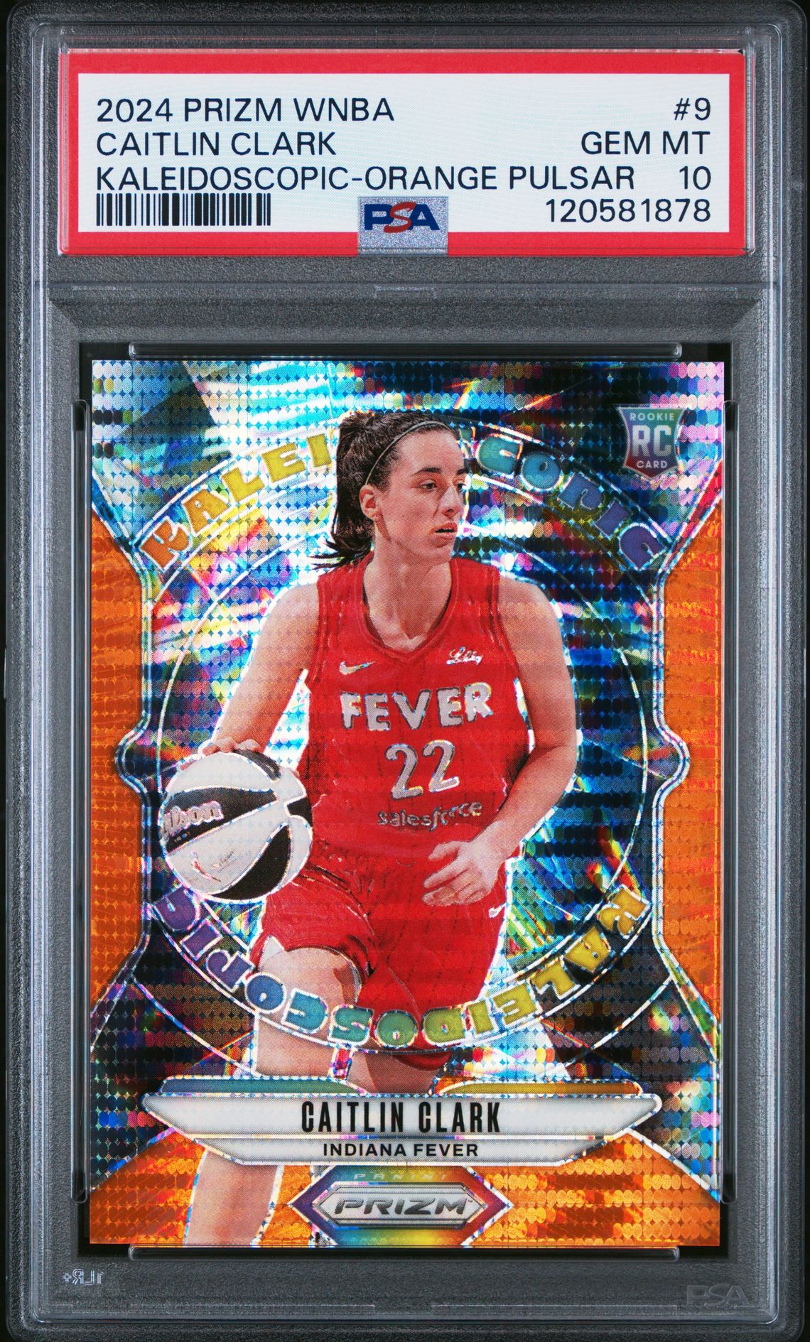 2024 Panini Prizm Wnba Kaleidoscopic Caitlin Clark #9 (Kaleidoscopic-Orange Pulsar) Gem Mt 10 front