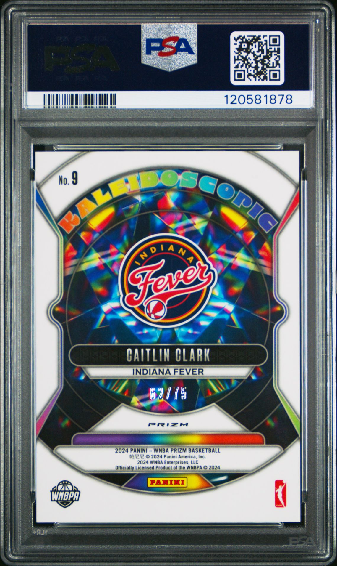 2024 Panini Prizm Wnba Kaleidoscopic Caitlin Clark #9 (Kaleidoscopic-Orange Pulsar) Gem Mt 10 back
