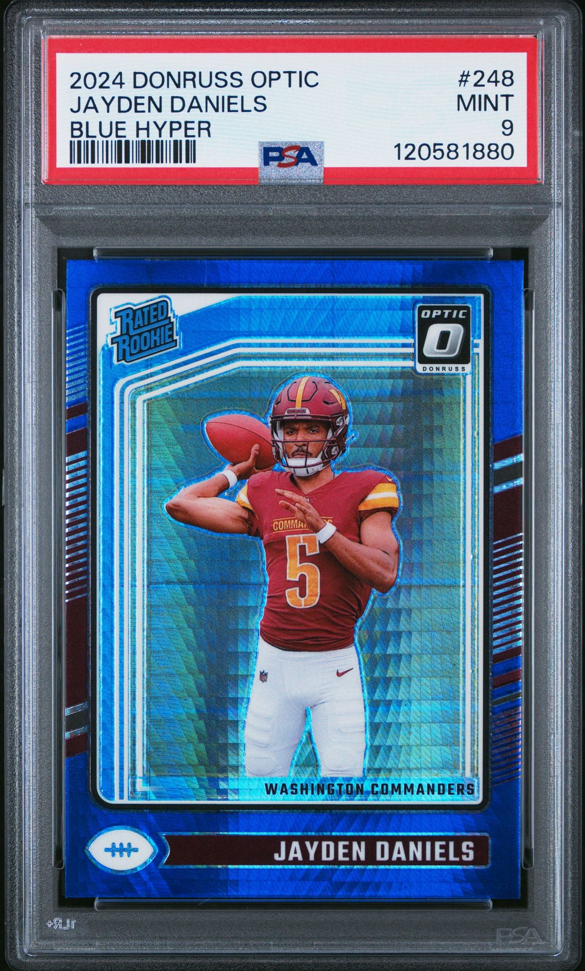 2024 Panini Donruss Optic Jayden Daniels #248 (Blue Hyper) Mint 9 front