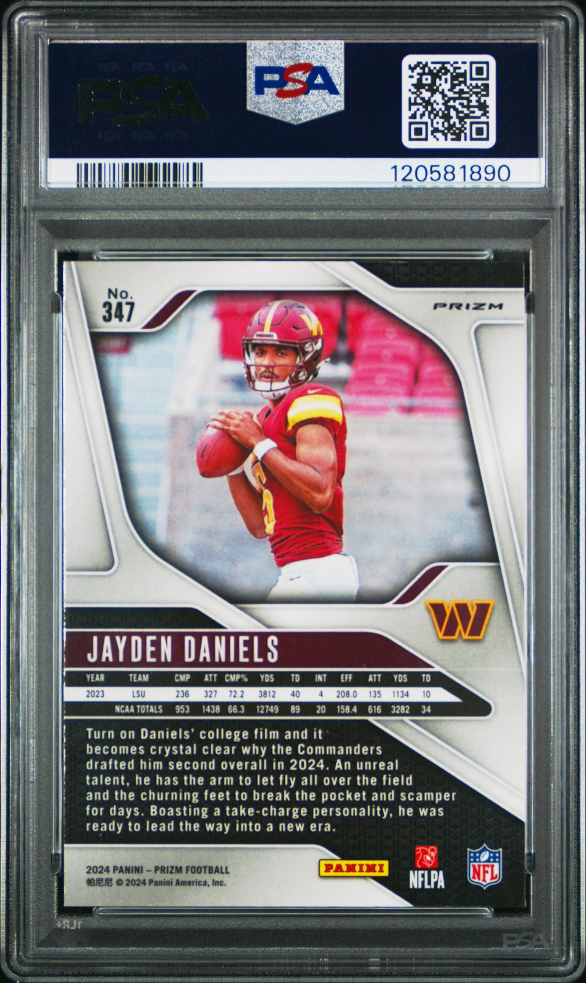 2024 Panini Prizm Jayden Daniels #347 (Silver Prizm) Mint 9 back