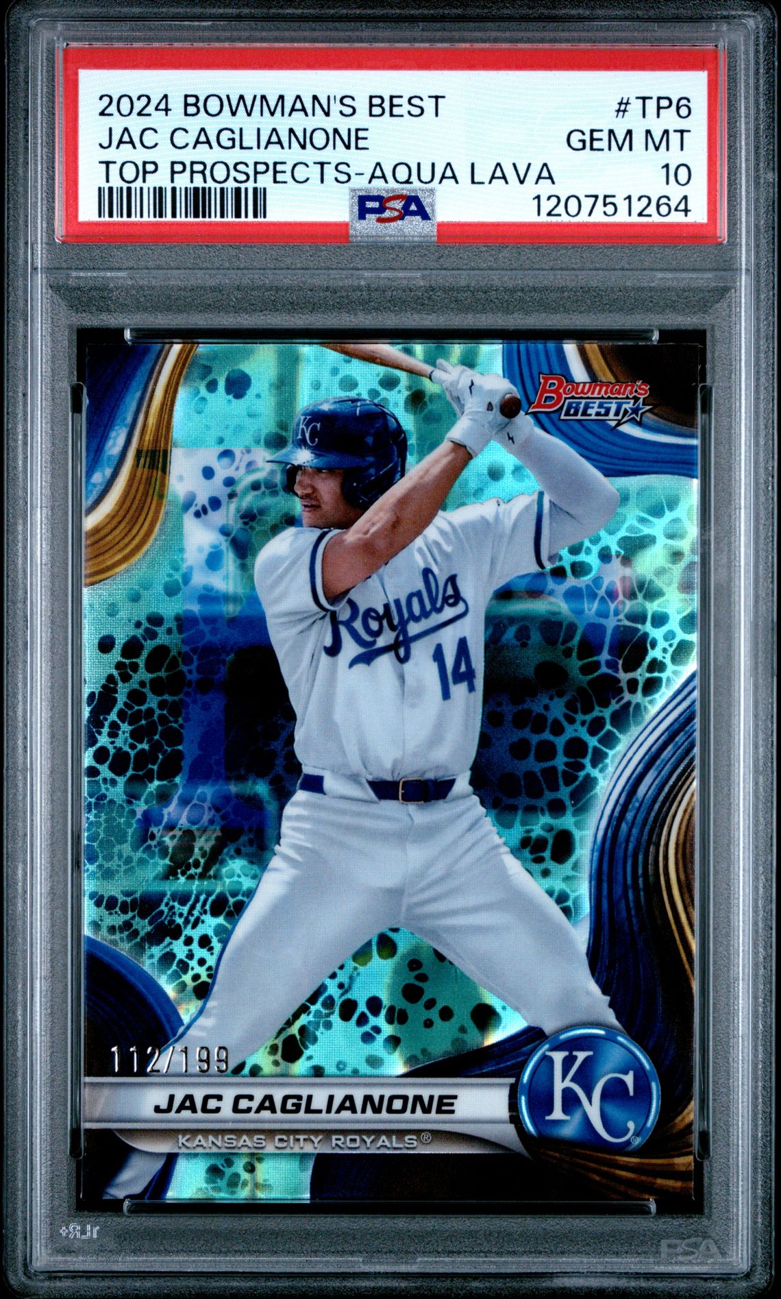 2024 Bowman's Best Top Prospects Jac Caglianone #Tp6 (Top Prospects-Aqua Lava) Gem Mt 10 front