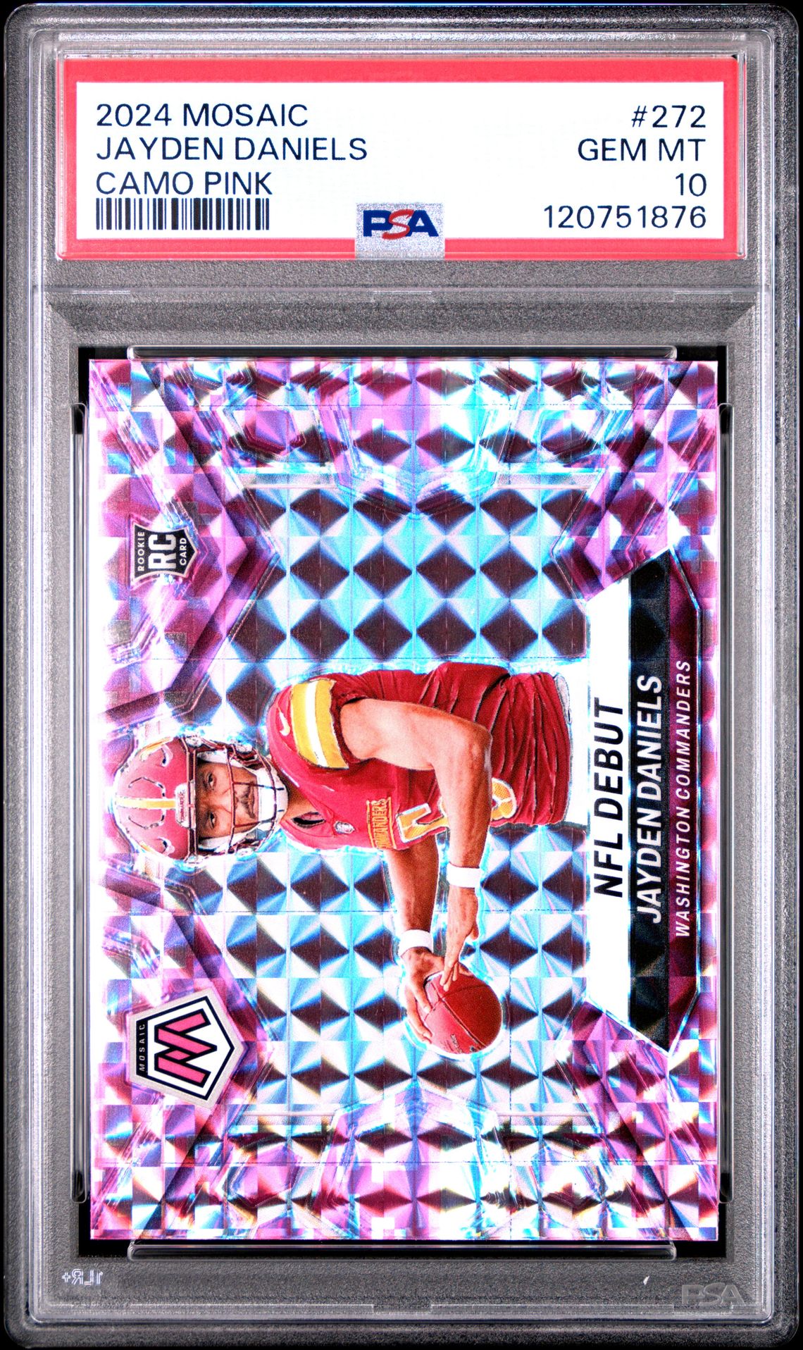 2024 Panini Mosaic Jayden Daniels #272 (Camo Pink) Gem Mt 10 front