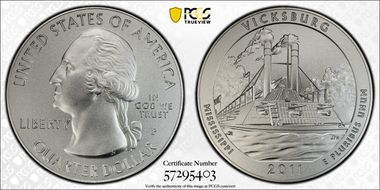 2011-P 25C Vicksburg NP  5 oz Silver SP69
