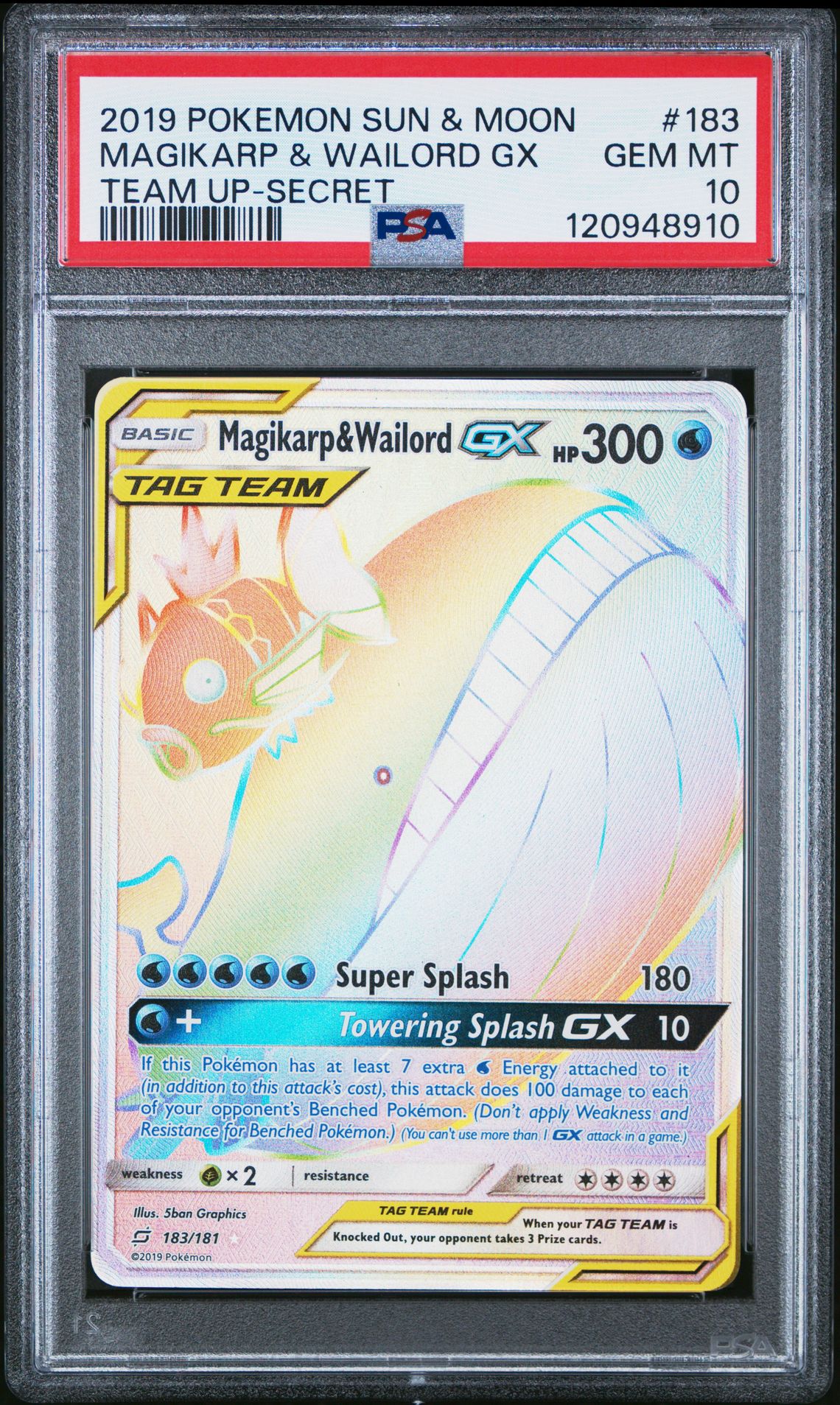 2019 Pokemon POKEMON SUN & MOON TEAM UP TEAM UP-SECRET #183 Magikarp & Wailord Gx front