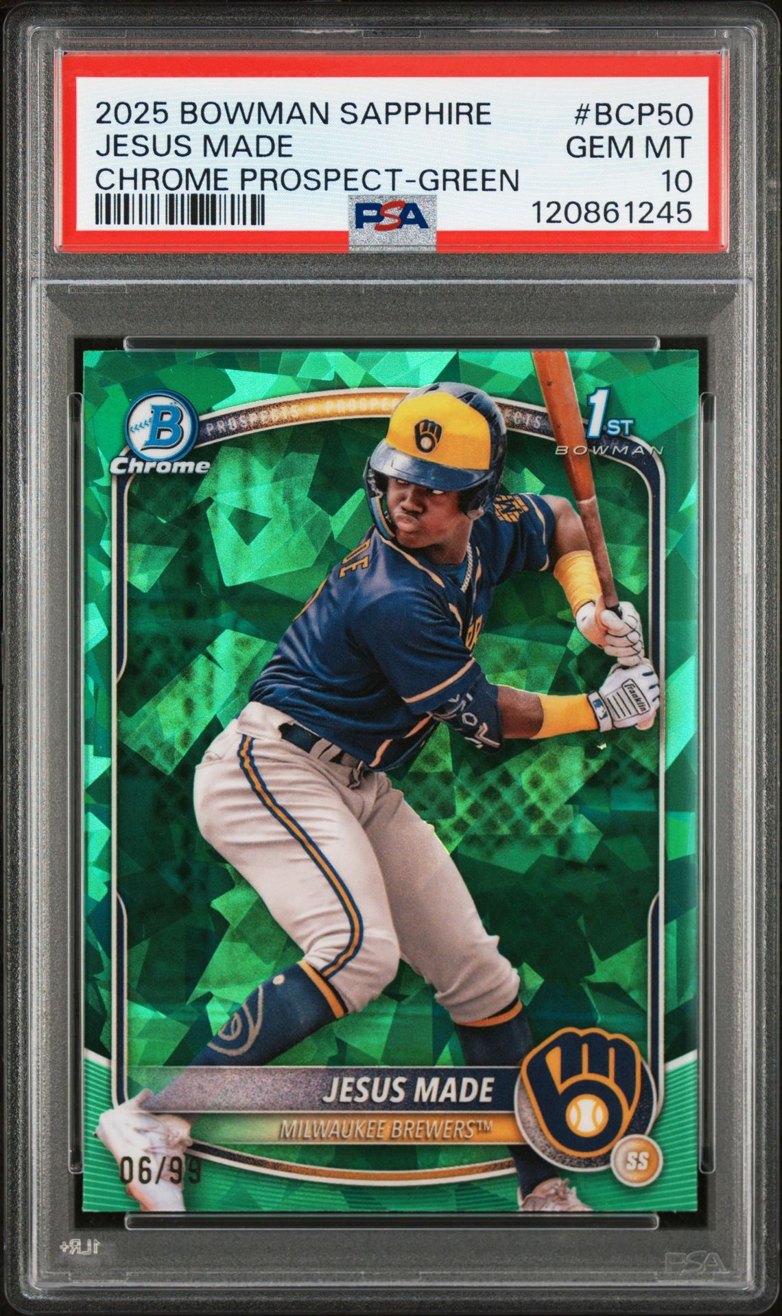 2025 Bowman BOWMAN SAPPHIRE EDITION CHROME PROSPECTS GREEN #BCP50 Jesus Made front