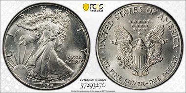 1986 $1 Silver Eagle MS66