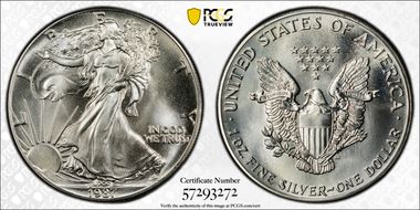 1987 $1 Silver Eagle MS68