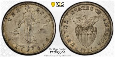 1907-S Peso AU53