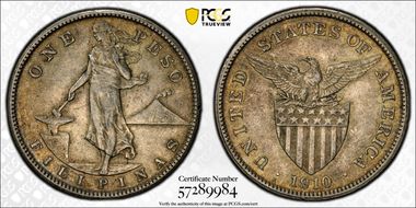 1910-S Peso KM-172  Ag AU55