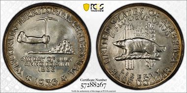 1936 50C Wisconsin MS67+