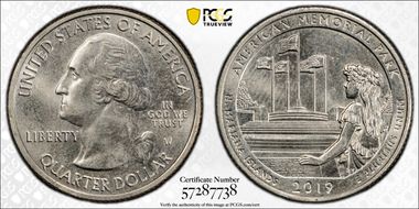 2019-W 25C American Memorial NP AU58