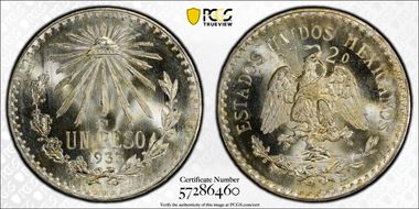 1933-M Peso KM-455  Ag MS67