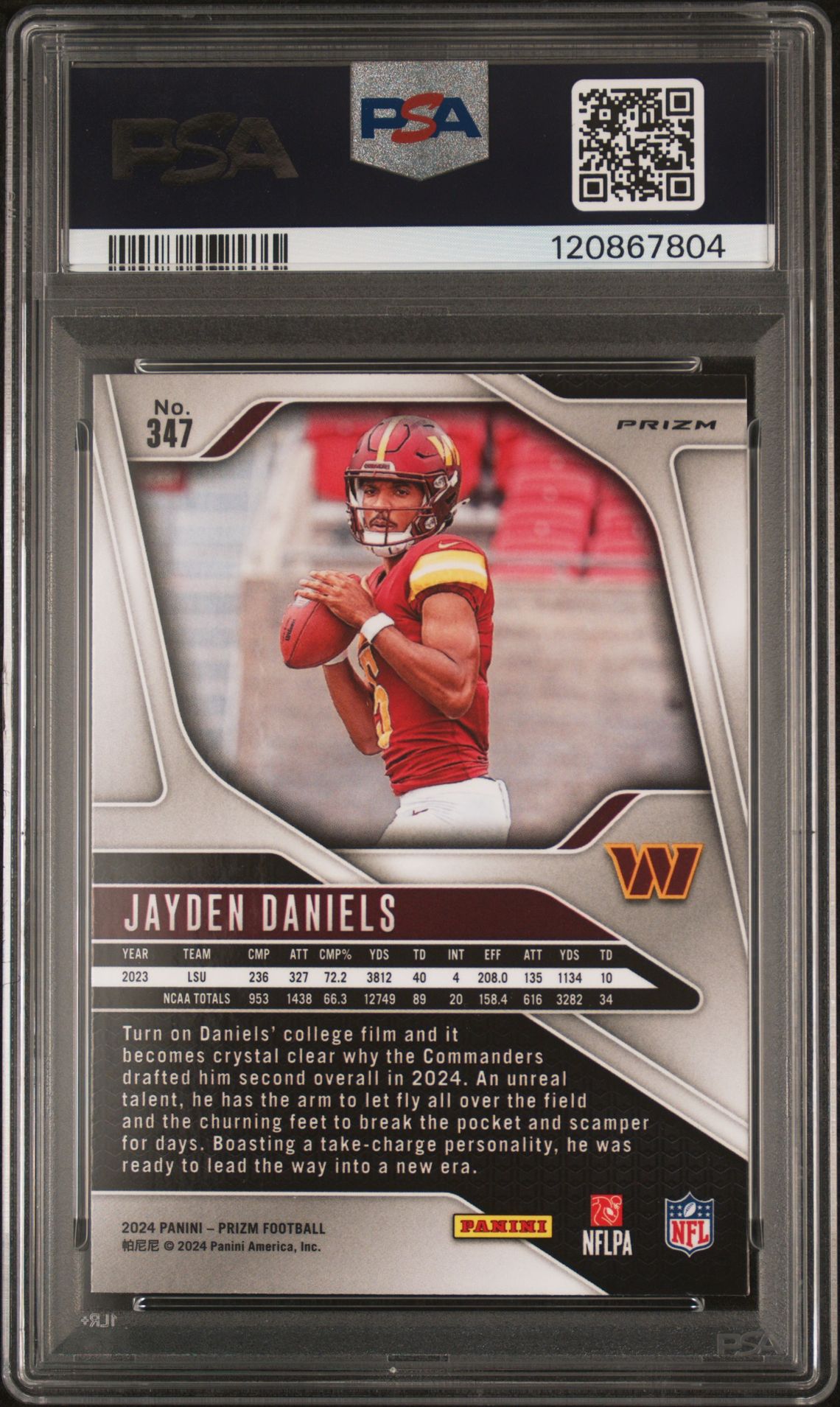 2024 Panini Prizm Jayden Daniels #347 (Purple Pulsar) Mint 9 back