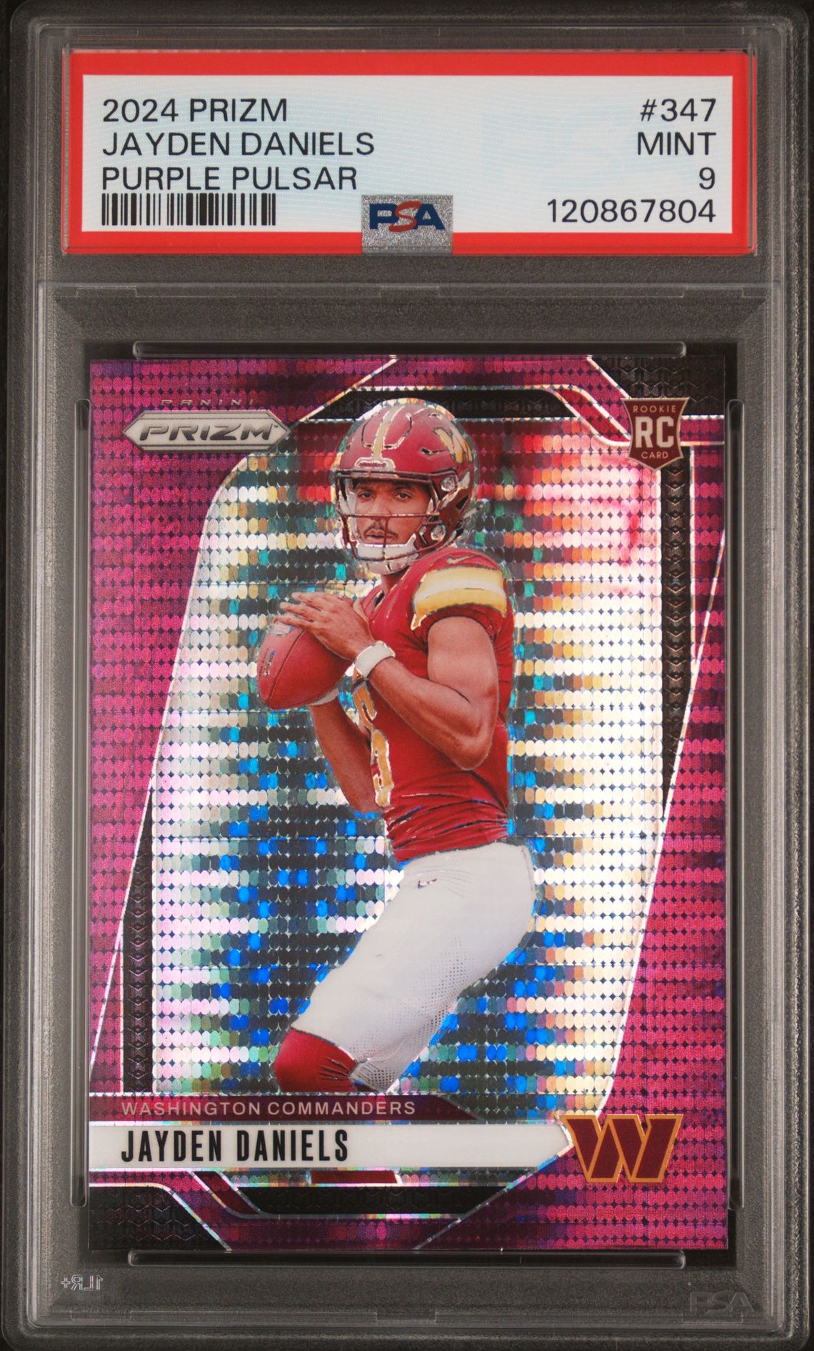 2024 Panini Prizm Jayden Daniels #347 (Purple Pulsar) Mint 9 front