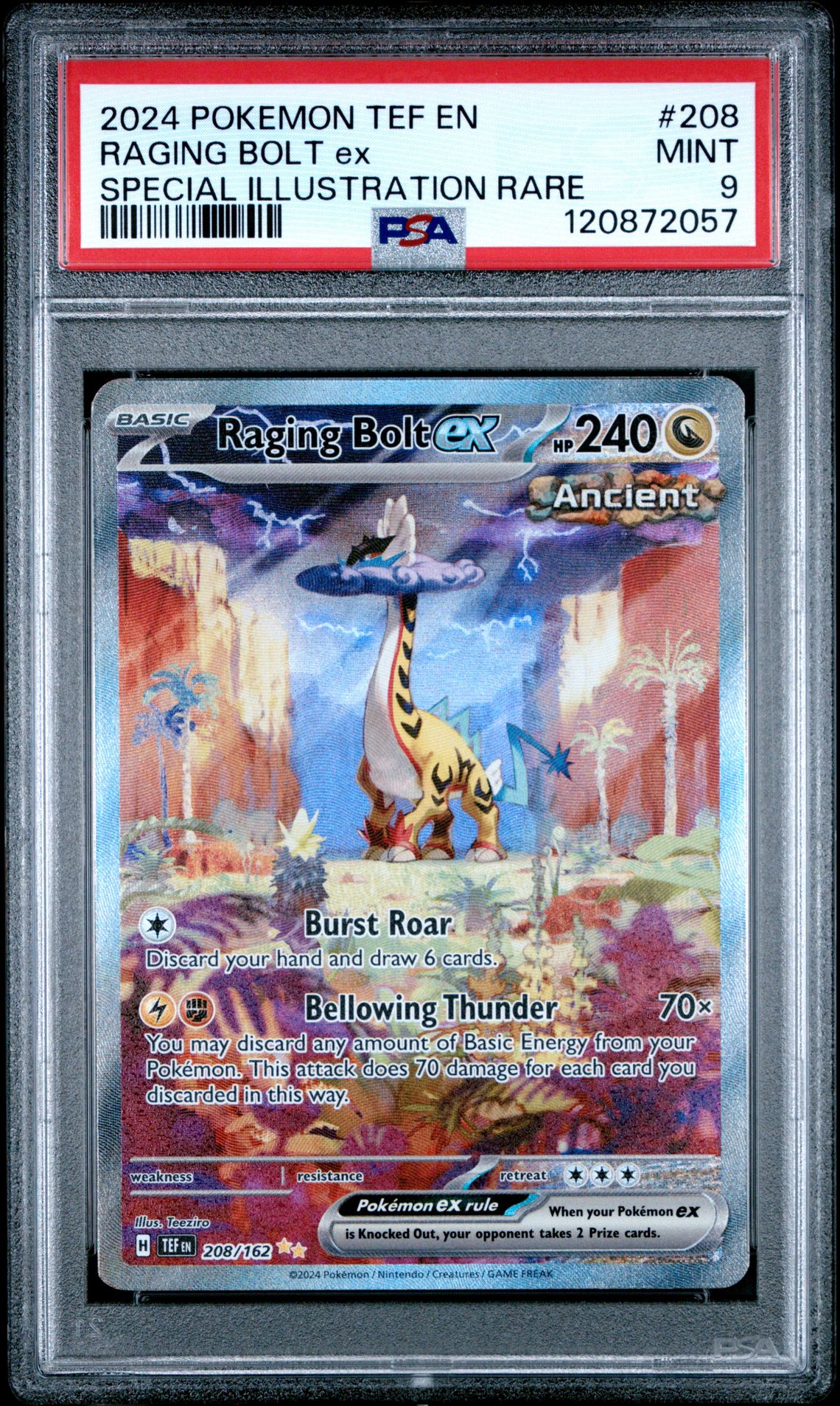 2024 Pokemon Tef En-Temporal Forces Raging Bolt Ex #208 (Special Illustration Rare) Mint 9 front