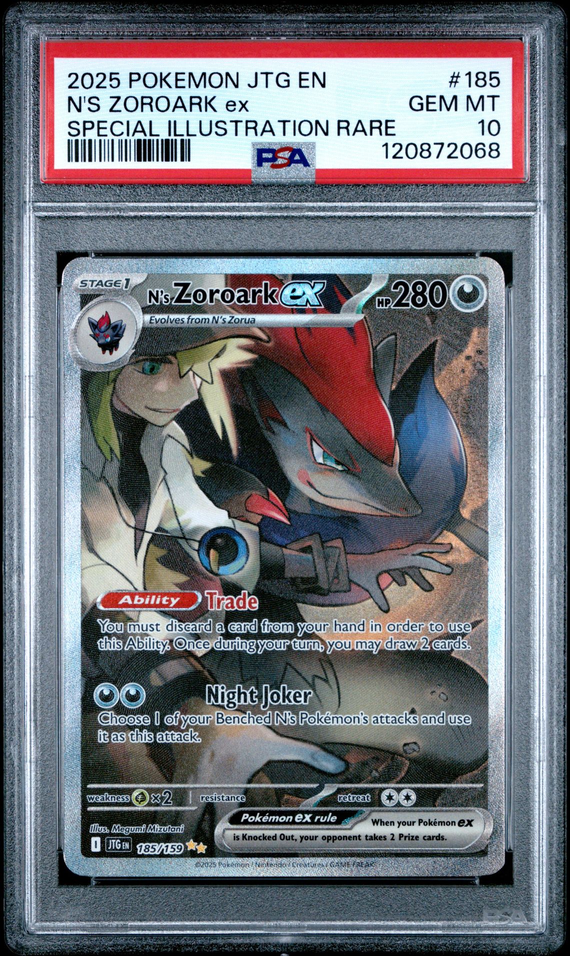 2025 Pokemon Jtg En-Journey Together N's Zoroark Ex #185 (Special Illustration Rare) Gem Mt 10 front