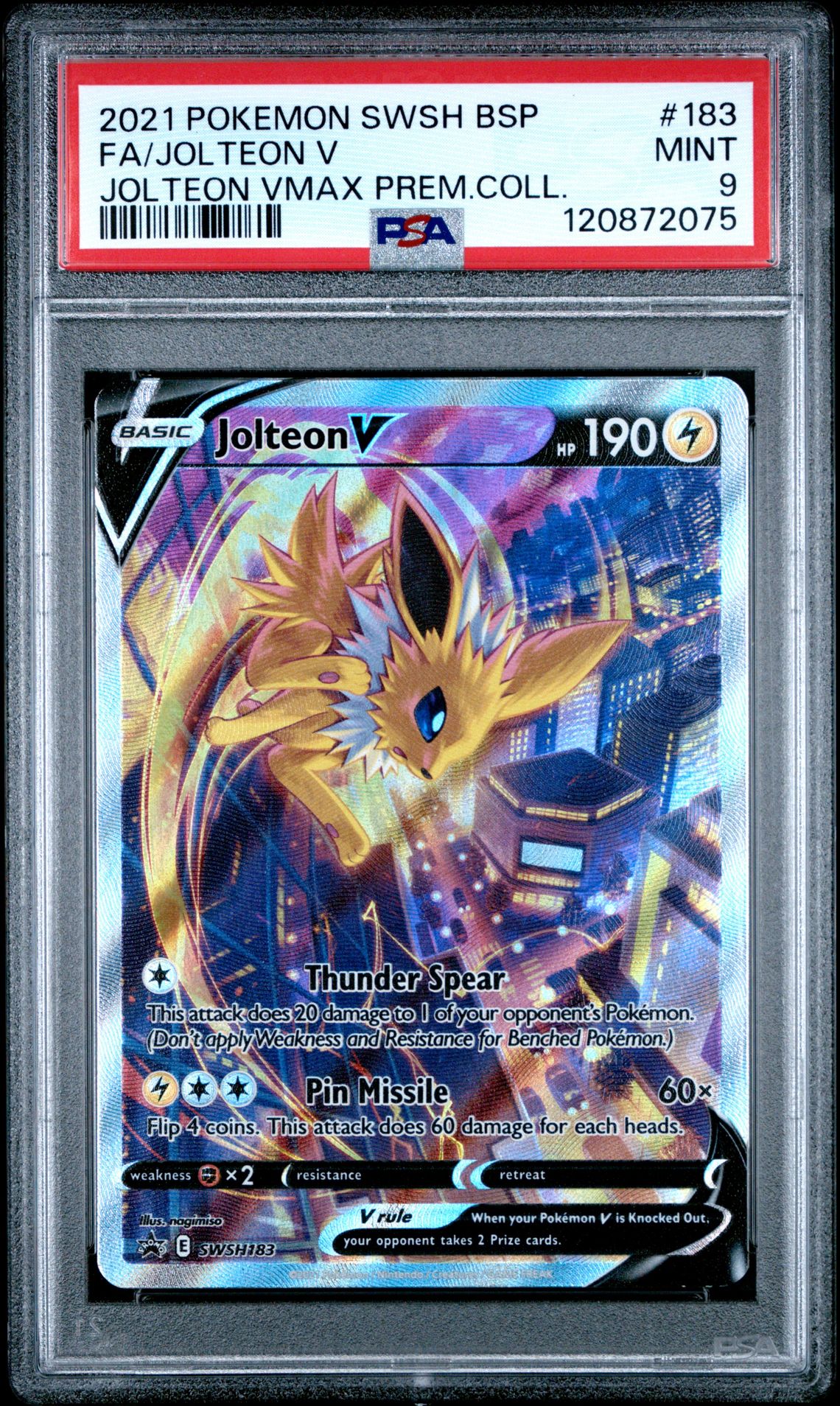 2021 Pokemon Swsh Black Star Promo Fa/Jolteon V #183 (Jolteon Vmax Prem.coll.) Mint 9 front