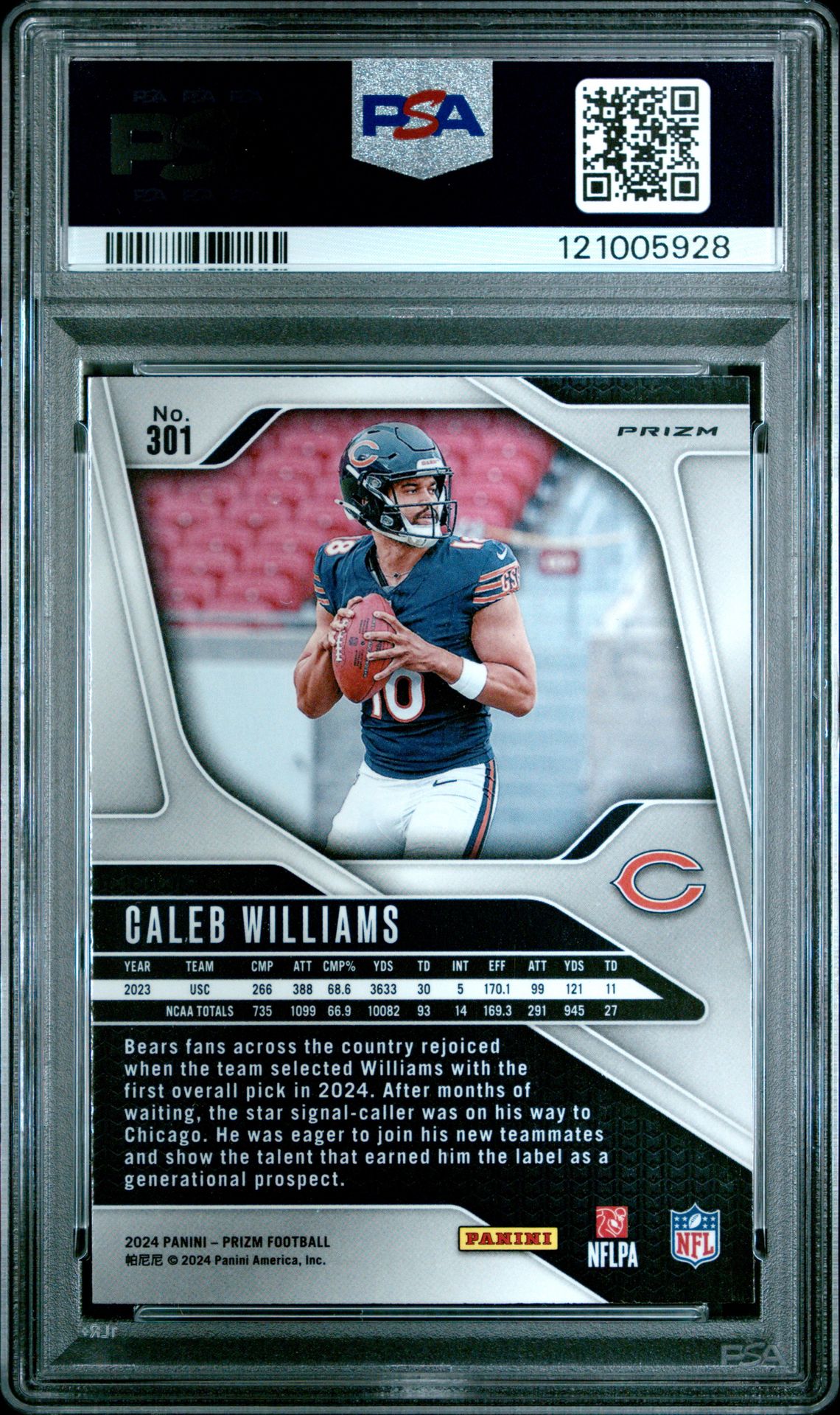 2024 Panini Prizm Caleb Williams #301 (Pink Prizm) Gem Mt 10 back