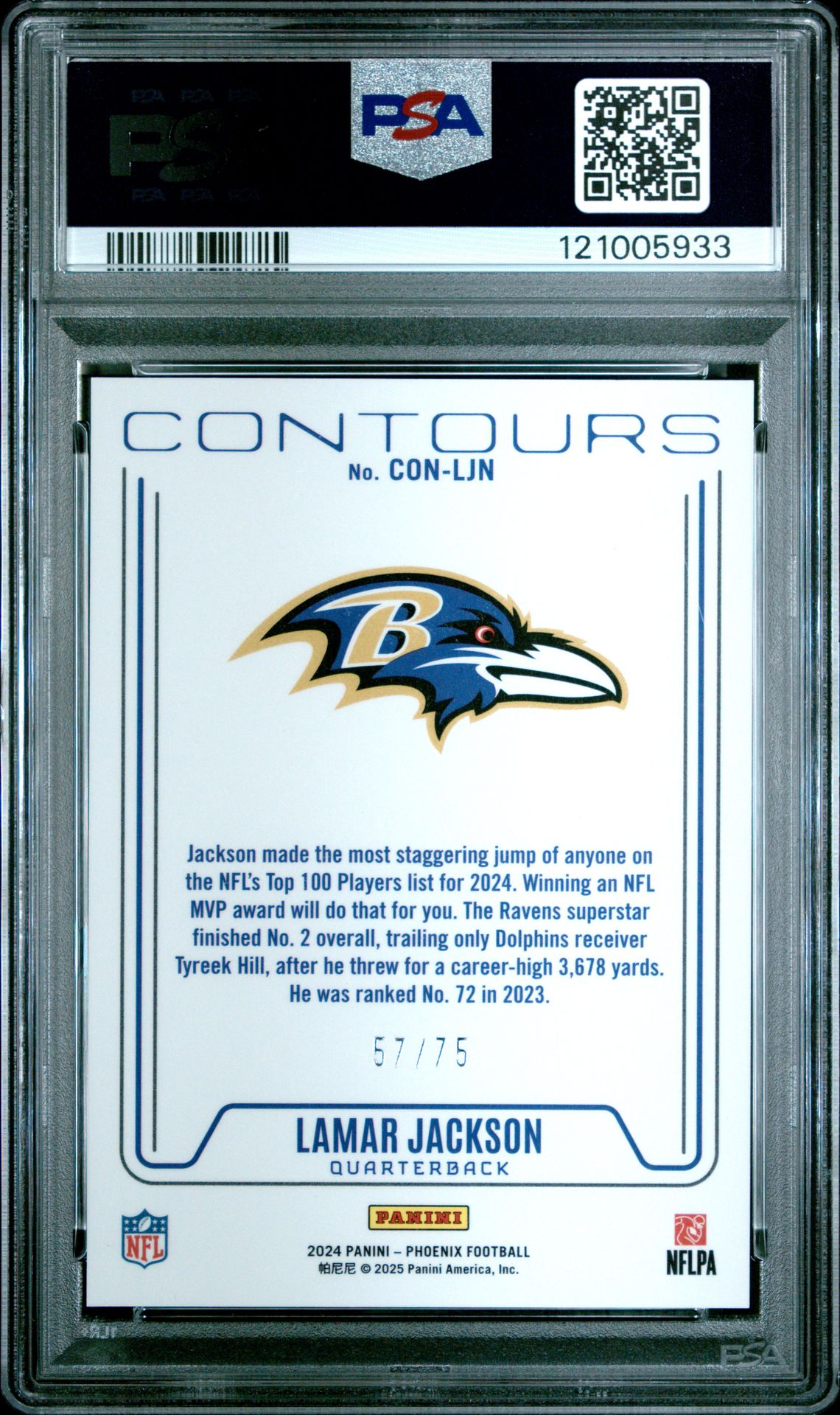 2024 Panini Phoenix Contours Lamar Jackson #Conljn (Contours-Bronze) Gem Mt 10 back