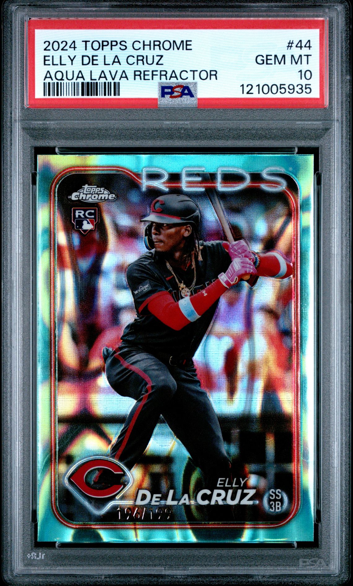 2024 Topps Chrome Elly De La Cruz #44 (Aqua Lava Refractor) Gem Mt 10 front