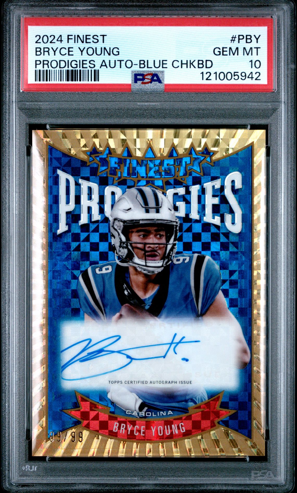 2024 Topps Finest Prodigies Autographs Bryce Young #Pby (Prodigies Auto-Blue Chkbd) Gem Mt 10 front