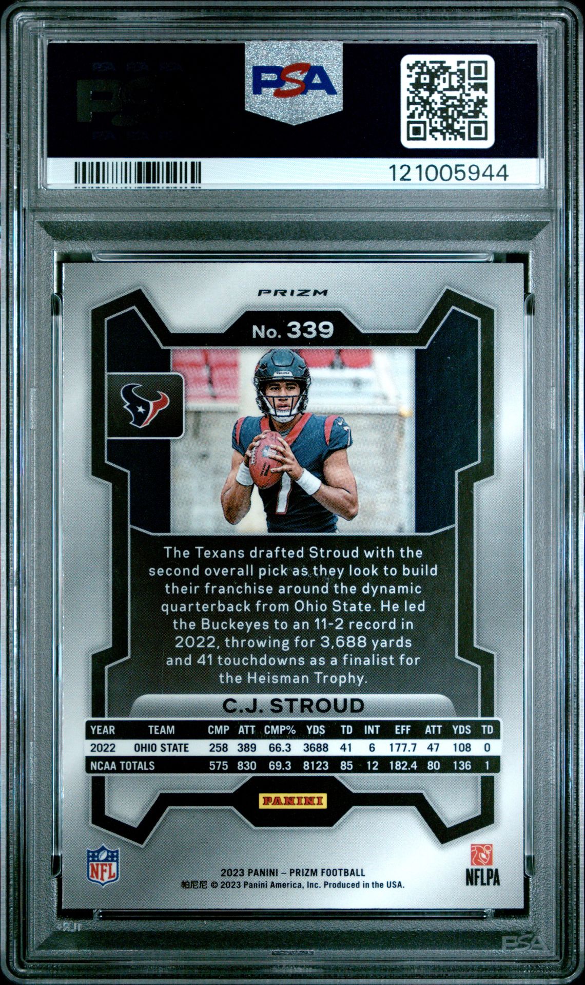 2023 Panini Prizm Cj Stroud #339 (Silver Prizm) Mint 9 back