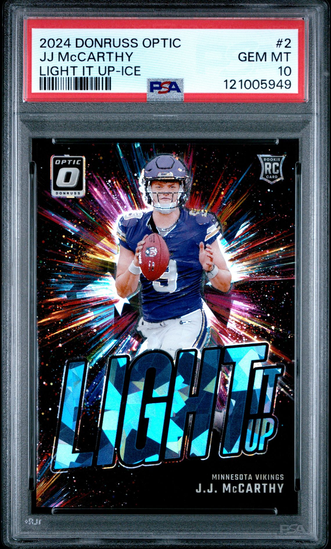 2024 Panini Donruss Optic Light It Up Jj Mccarthy #2 (Light It Up-Ice) Gem Mt 10 front