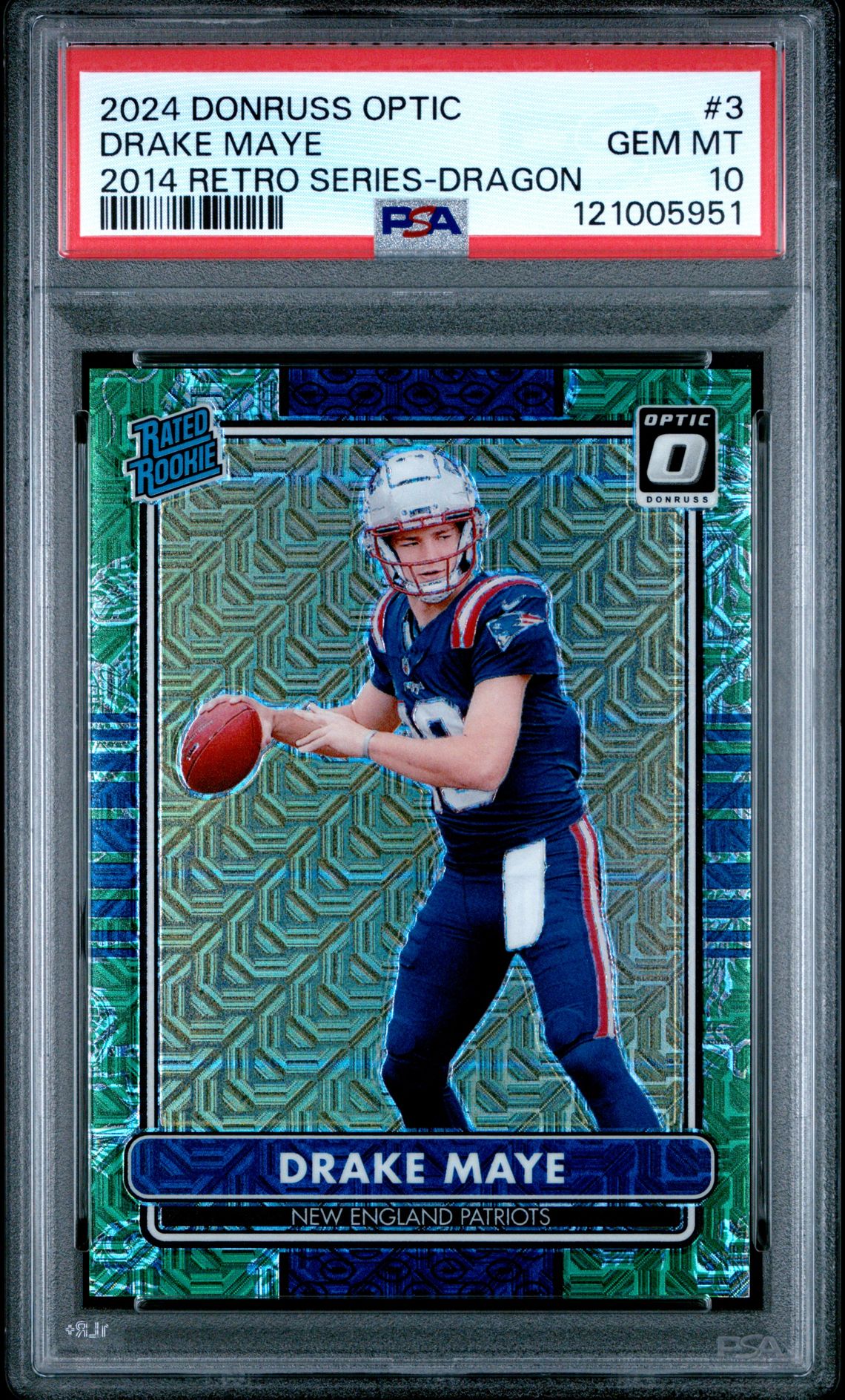 2024 Panini Donruss Optic 2014 Retro Series Drake Maye #3 (2014 Retro Series-Dragon) Gem Mt 10 front