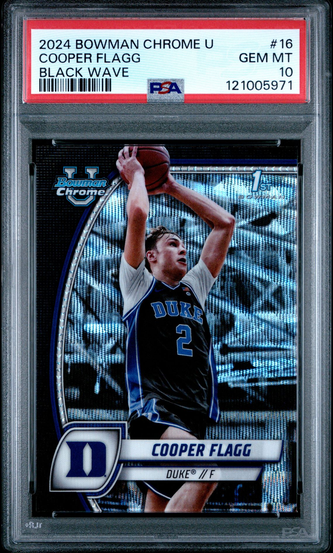 2024 Bowman Chrome University Cooper Flagg #16 (Black Wave) Gem Mt 10 front