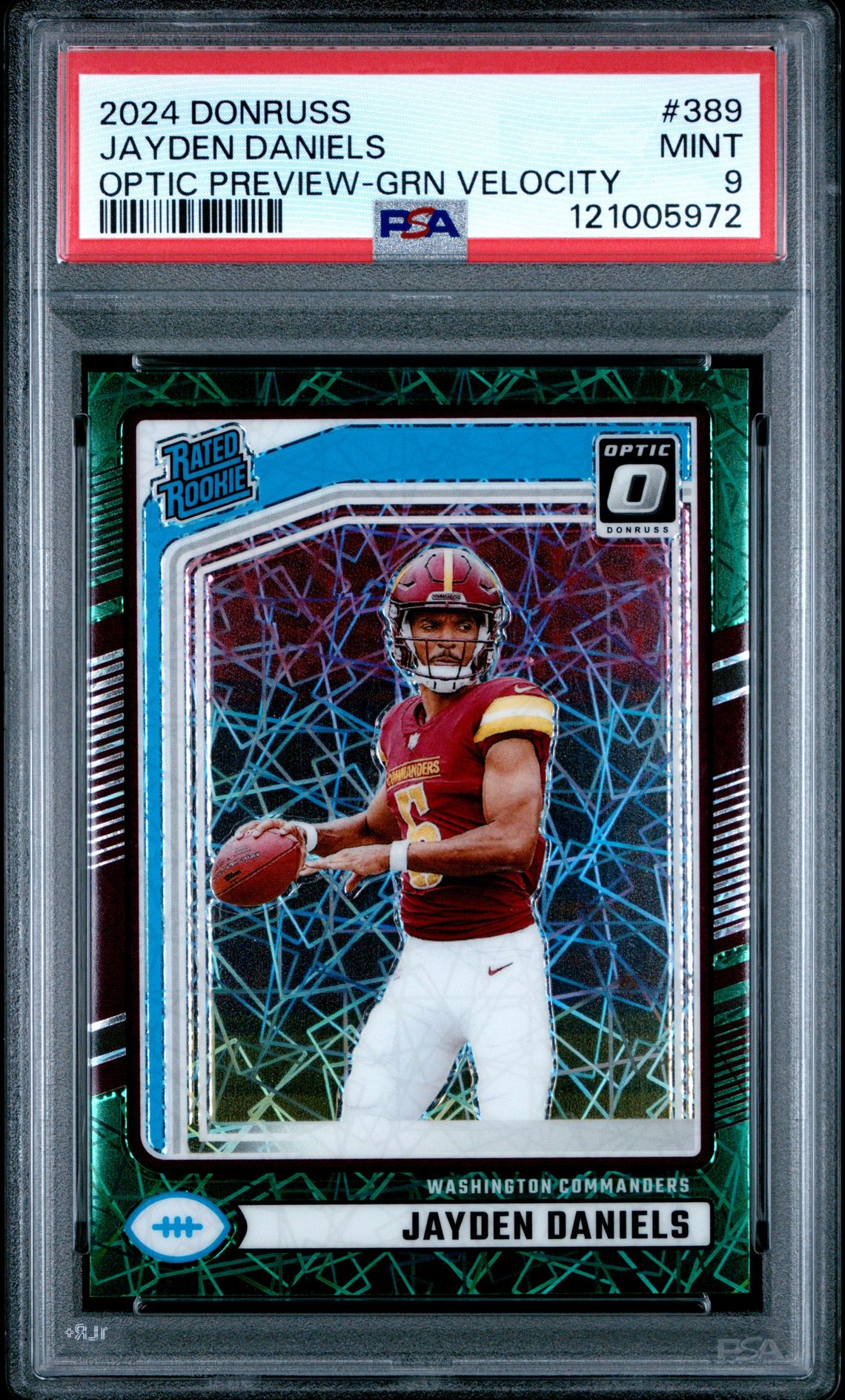 2024 Panini Donruss Jayden Daniels #389 (Optic Preview-Grn Velocity) Mint 9 front