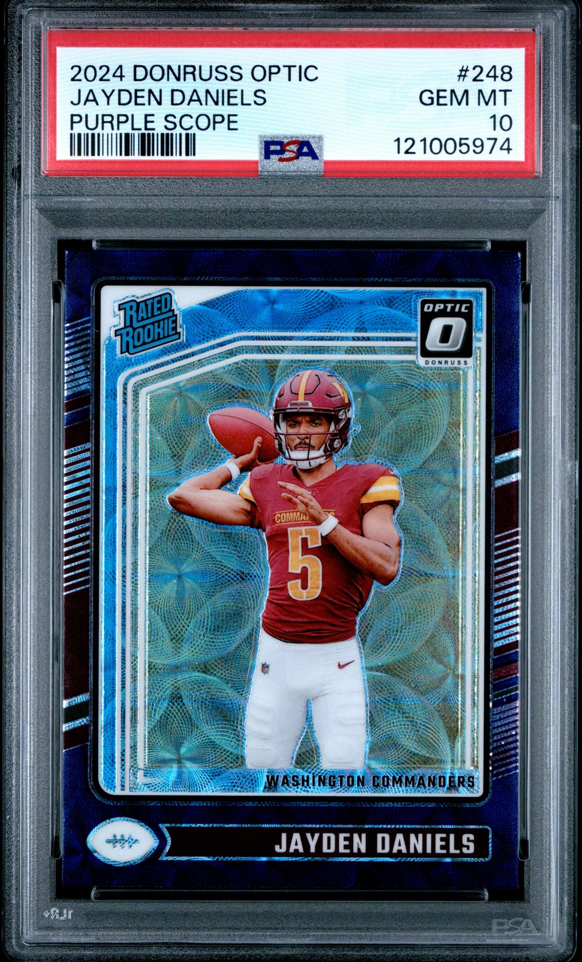 2024 Panini Donruss Optic Jayden Daniels #248 (Purple Scope) Gem Mt 10 front