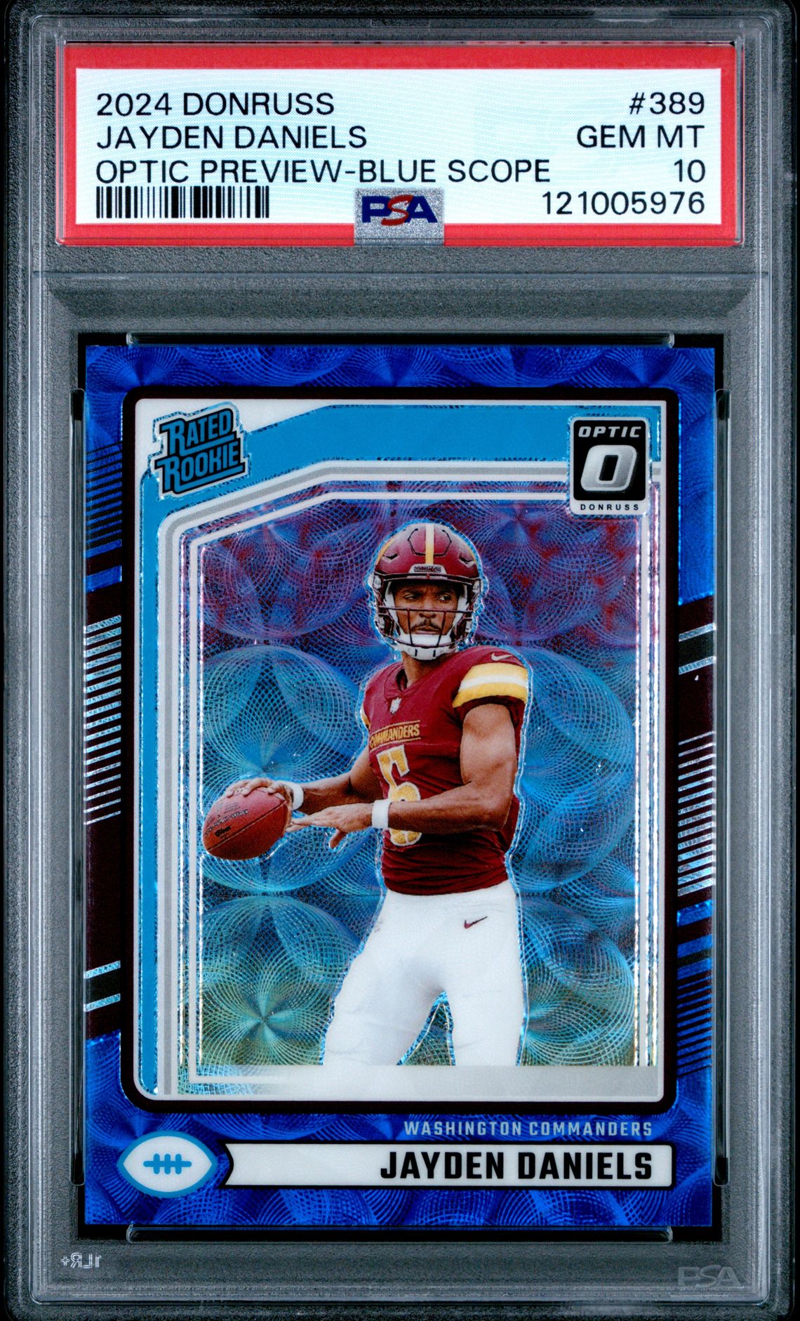 2024 Panini Donruss Jayden Daniels #389 (Optic Preview-Blue Scope) Gem Mt 10 front