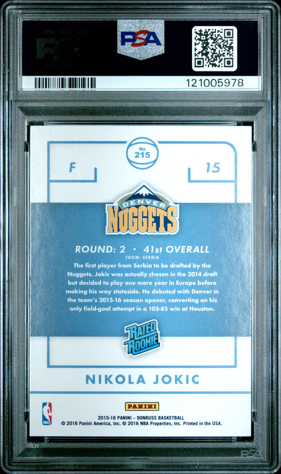 2015 Panini Donruss Nikola Jokic #215 Mint 9 back