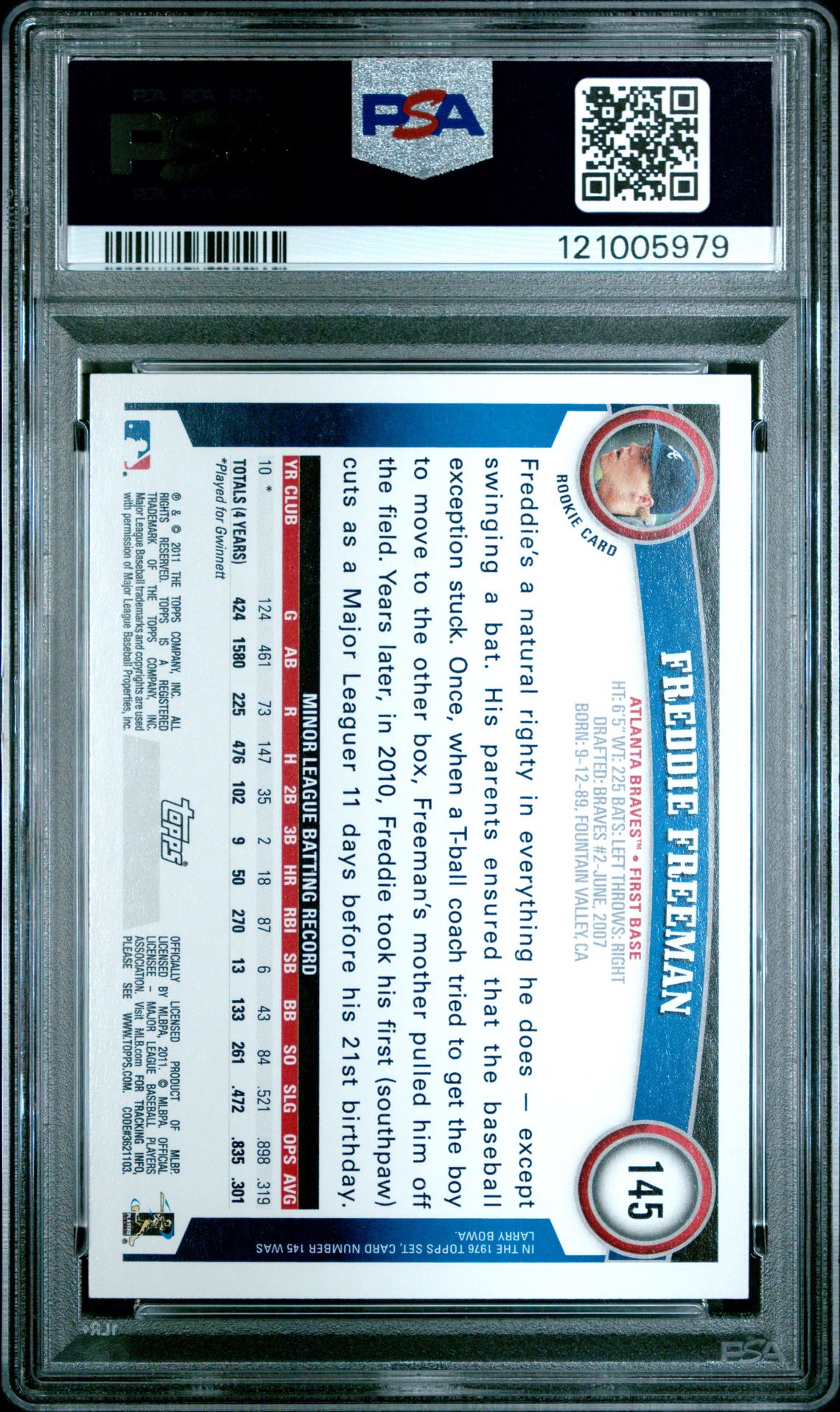 2011 Topps Freddie Freeman #145 Nm-Mt 8 back