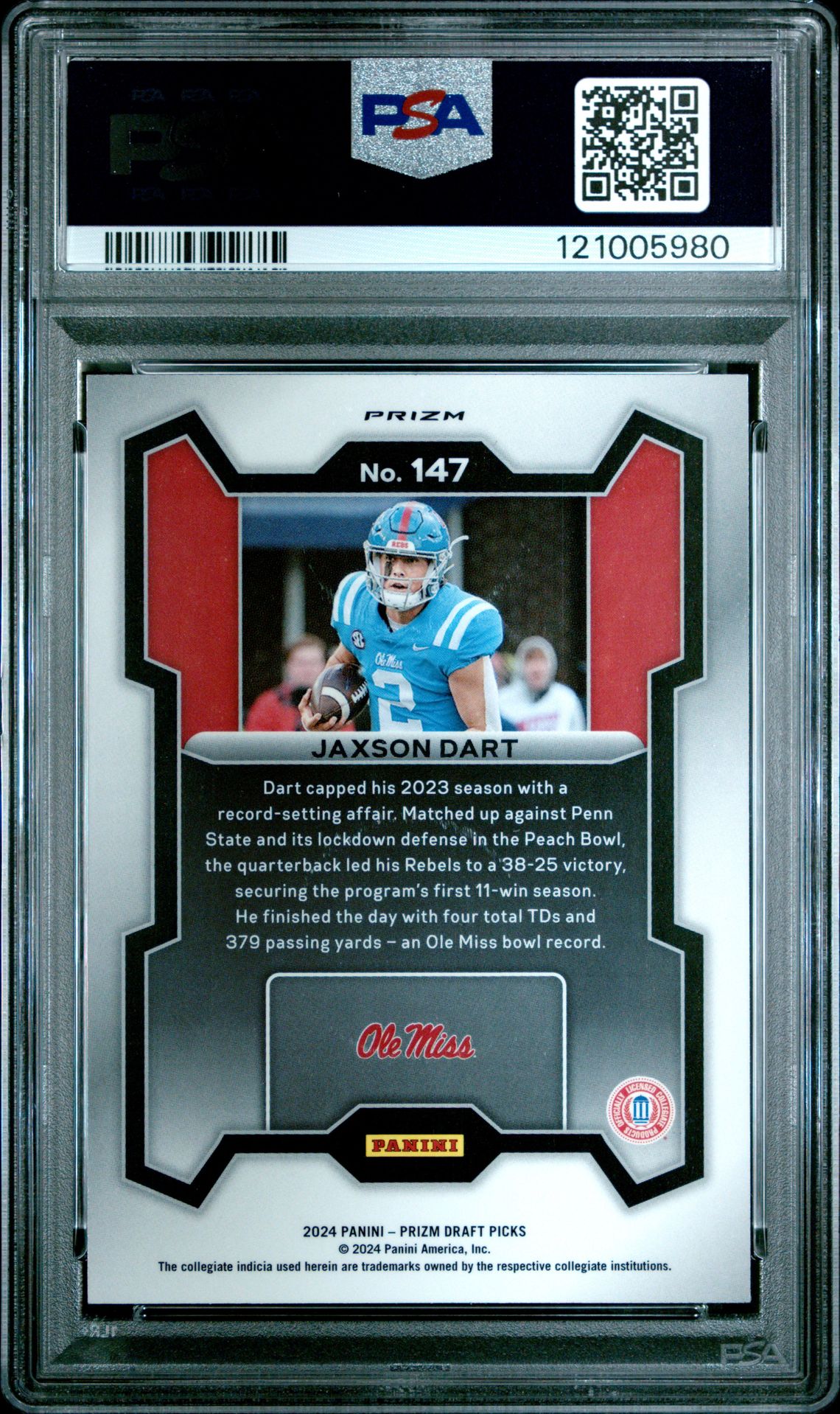 2024 Panini Prizm Draft Picks Jaxson Dart #147 (Red Ice) Gem Mt 10 back