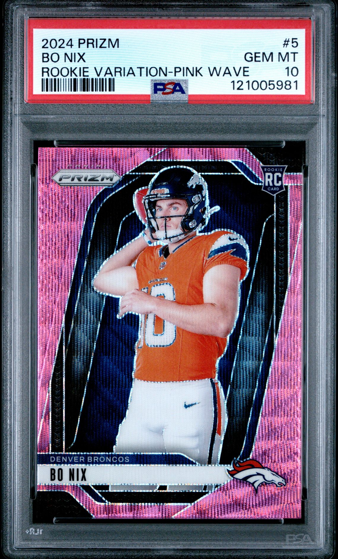 2024 Panini Prizm Rookie Variation Bo Nix #5 (Rookie Variation-Pink Wave) Gem Mt 10 front