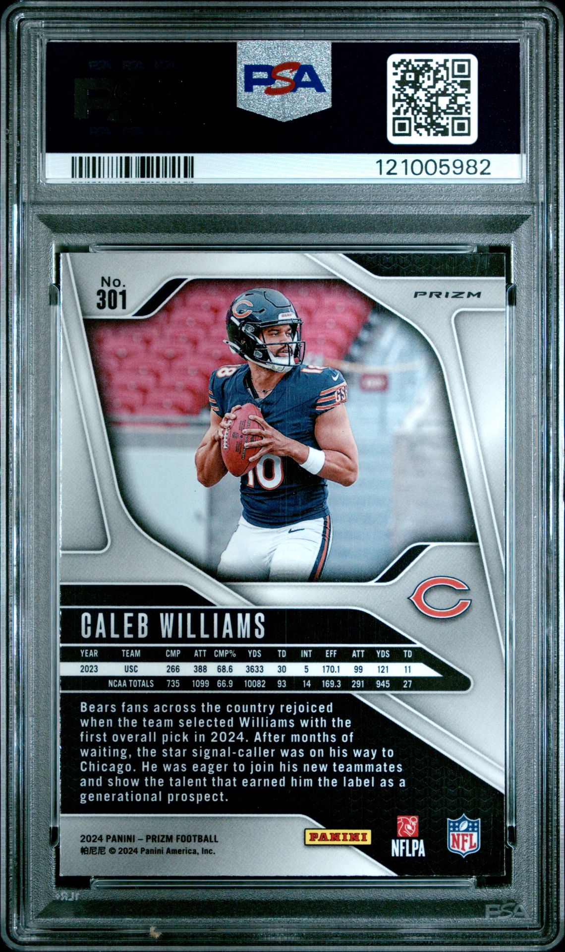 2024 Panini Prizm Caleb Williams #301 (Silver Prizm) Gem Mt 10 back