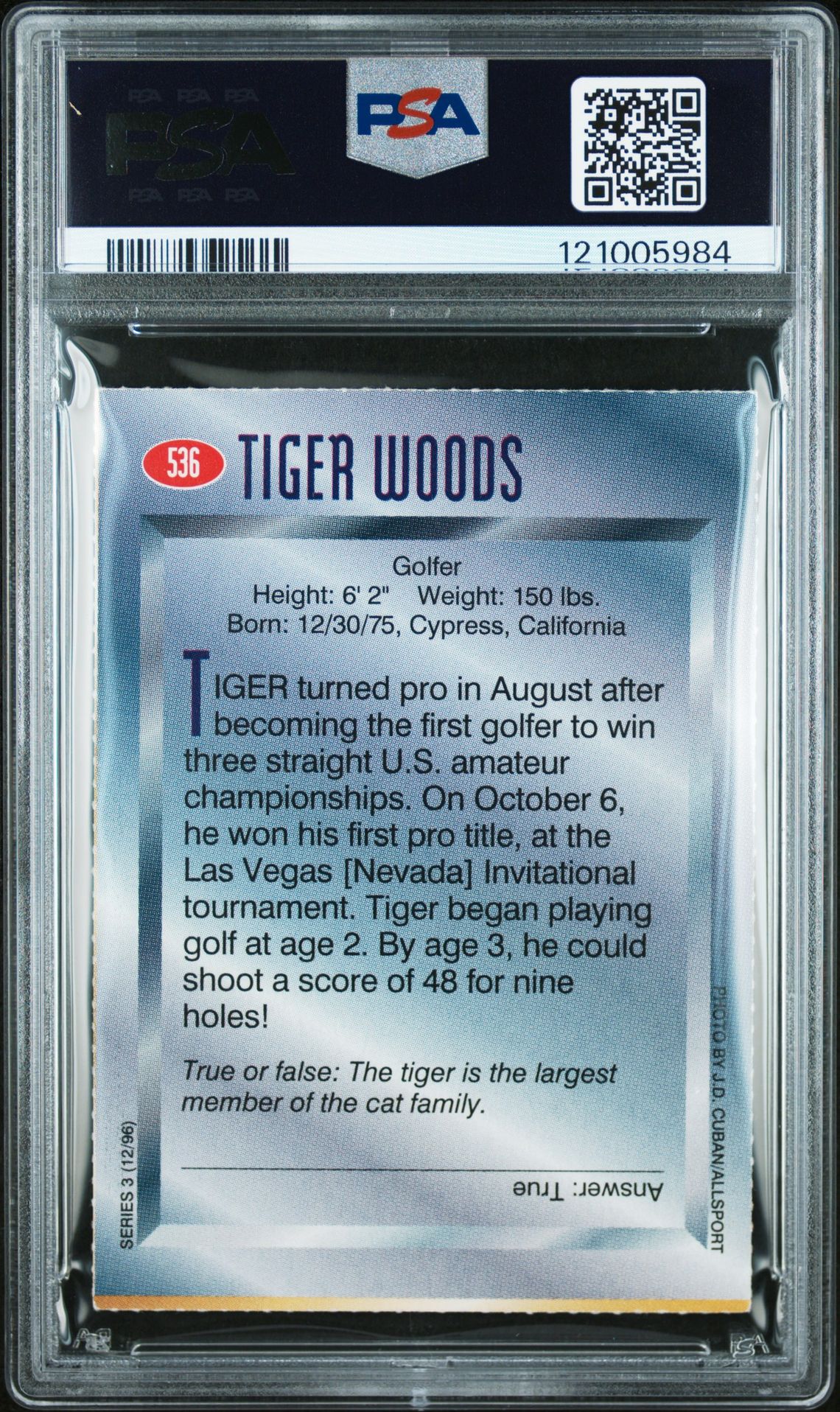 1996 S.i. For Kids Series 3 Tiger Woods #536 (Series 3) Fr 1.5 back