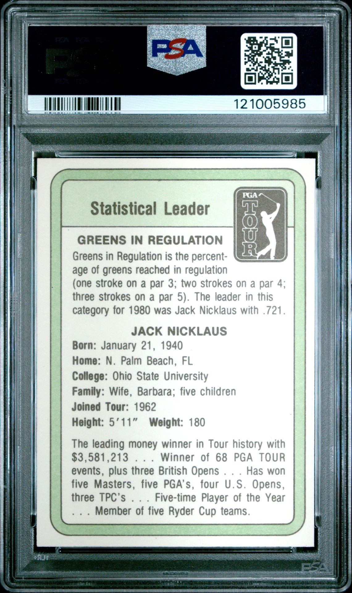 1981 Donruss Golf Jack Nicklaus (Statistical Leader) Nm-Mt 8 back