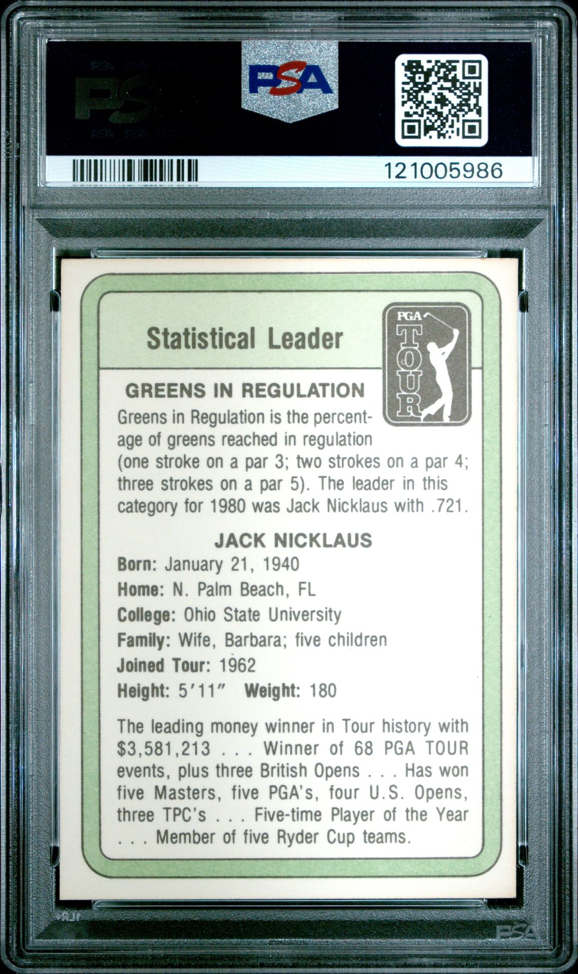 1981 Donruss Golf Jack Nicklaus (Statistical Leader) Ex-Mt 6 back