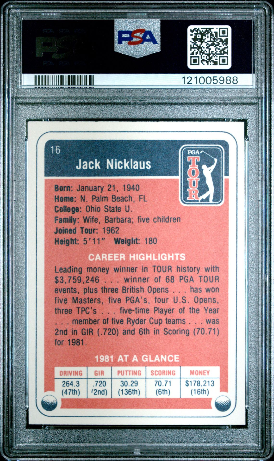 1982 Donruss Golf Jack Nicklaus #16 Nm-Mt 8 back
