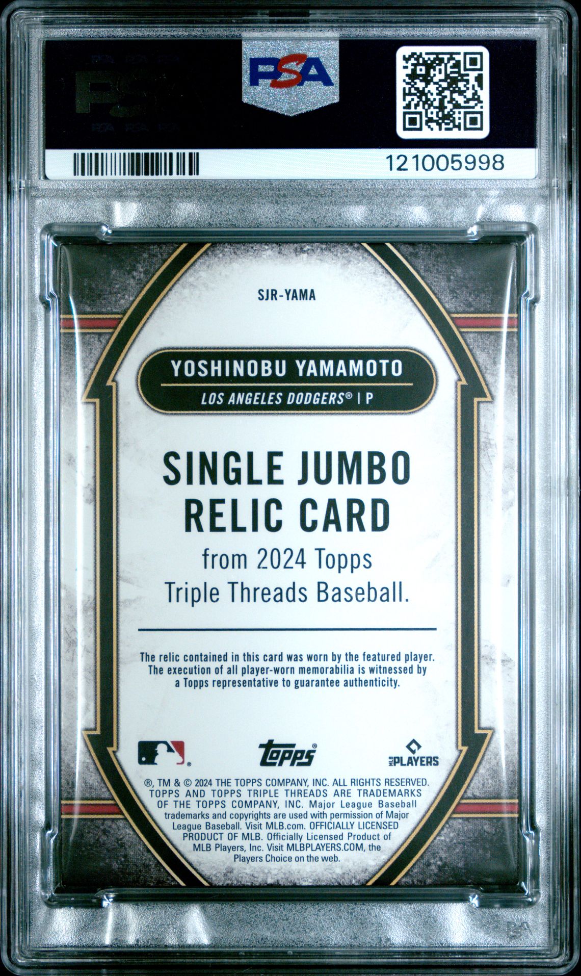 2024 Topps Triple Threads Single Jumbo Relics Yoshinobu Yamamoto #Sjryama (Single Jumbo Relic-Ruby 1/1) Nm-Mt 8 back