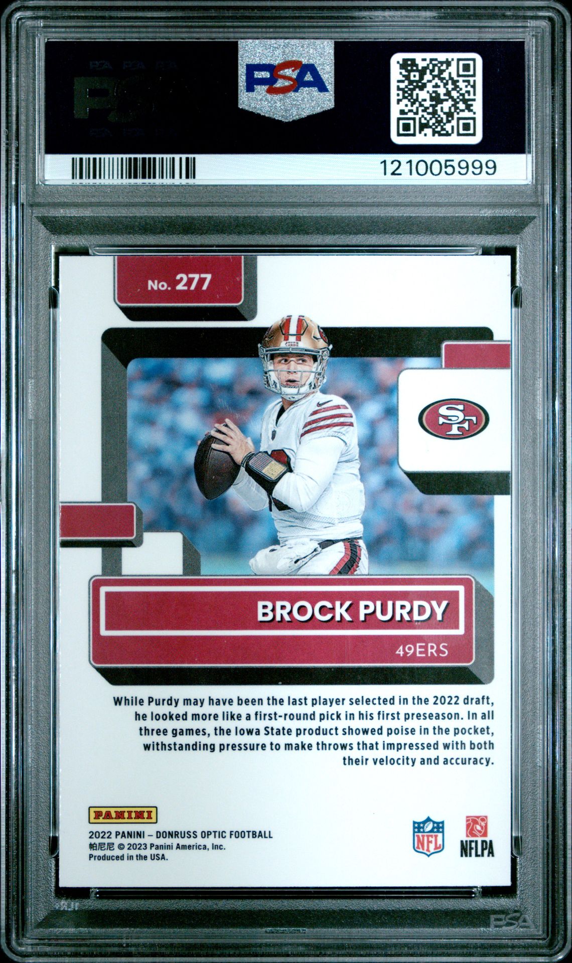 2022 Panini Donruss Optic Brock Purdy #277 Mint 9 back