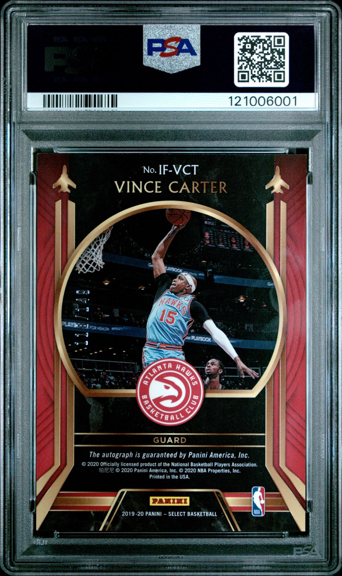 2019 Panini Select In Flight Signatures Vince Carter #If-Vct (In Flight Signatures) Mint 9 back