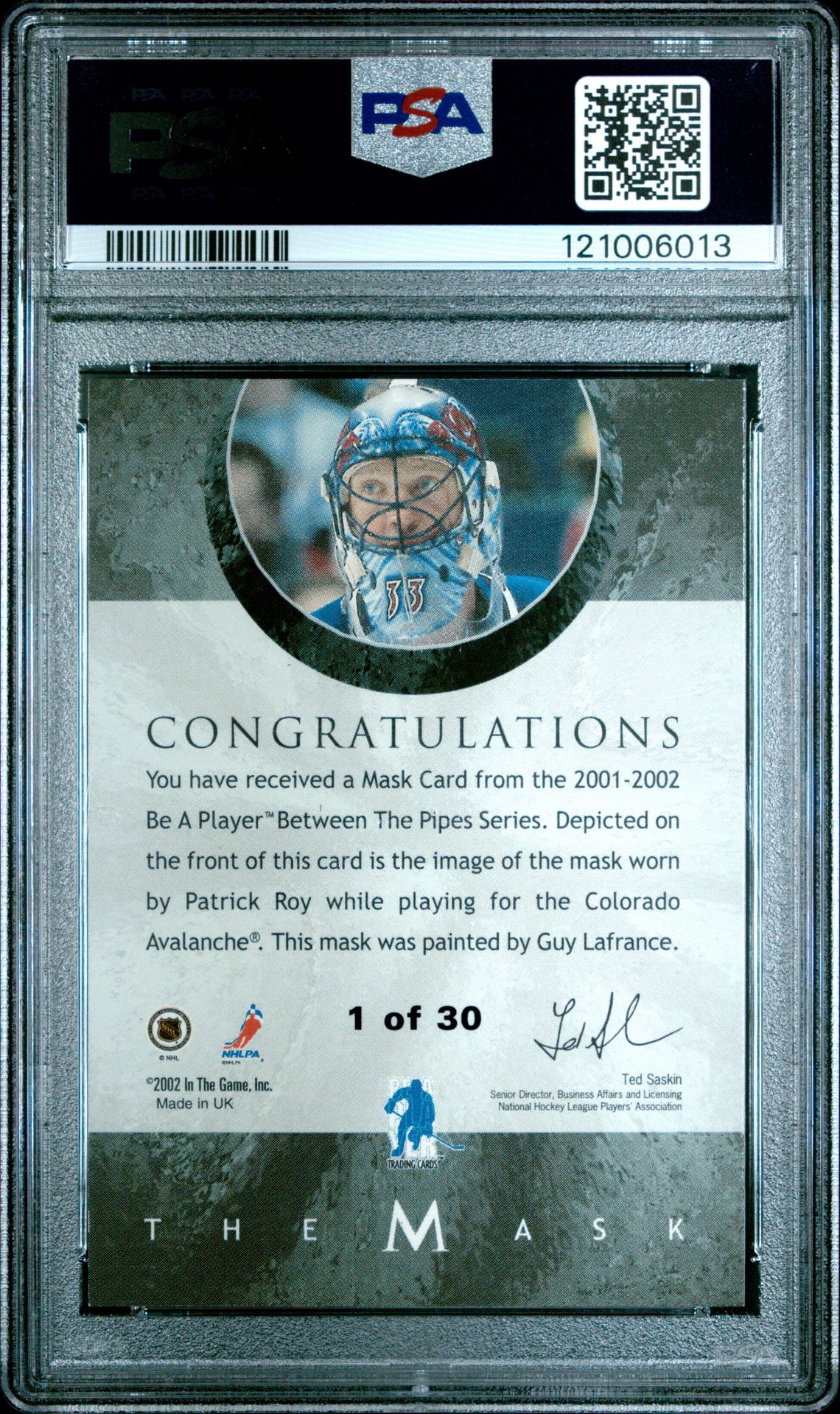 2001 Bap Between The Pipes Masks Wayne Gretzky (Masks-Gold) Nm 7 back