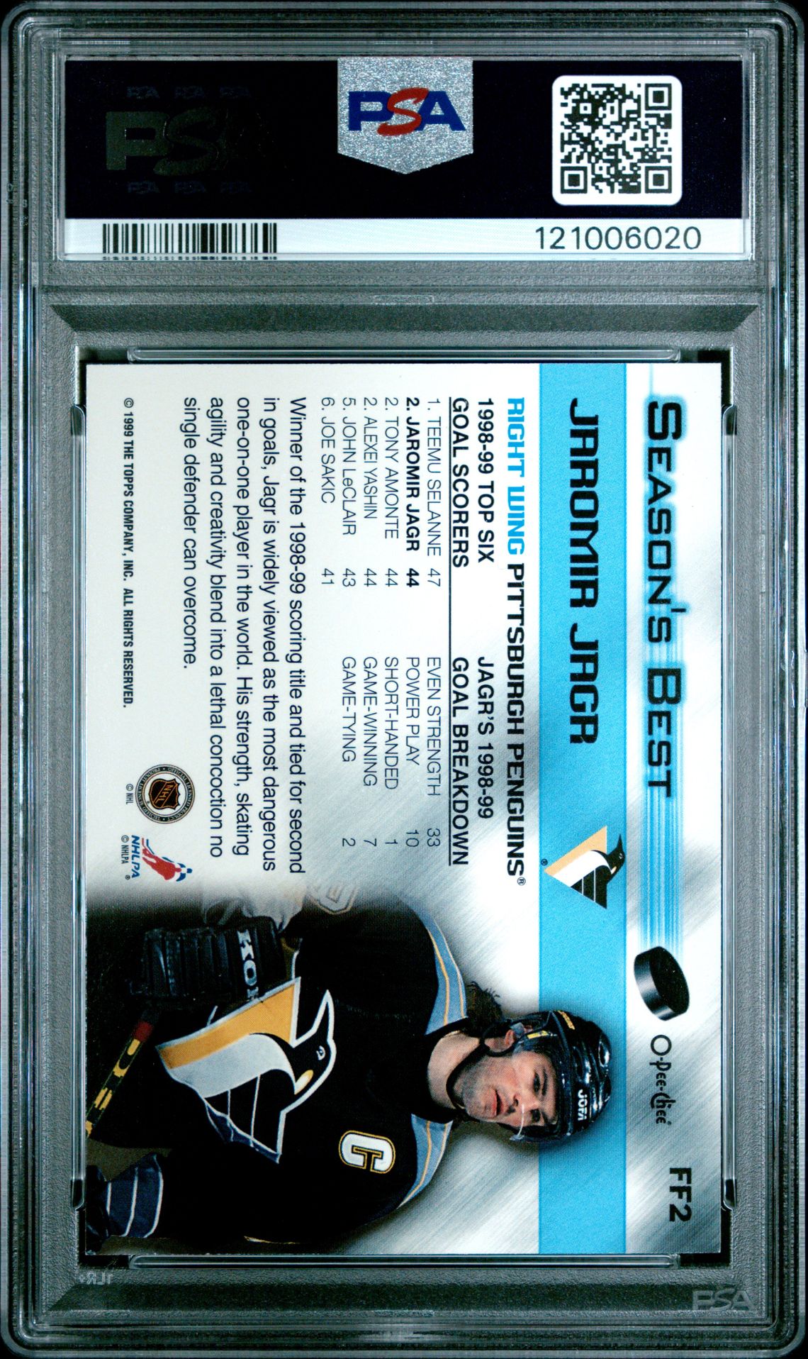 1999 O-Pee-Chee Fantastic Finishers Jaromir Jagr #Ff2 (Fantastic Finishers) Mint 9 back