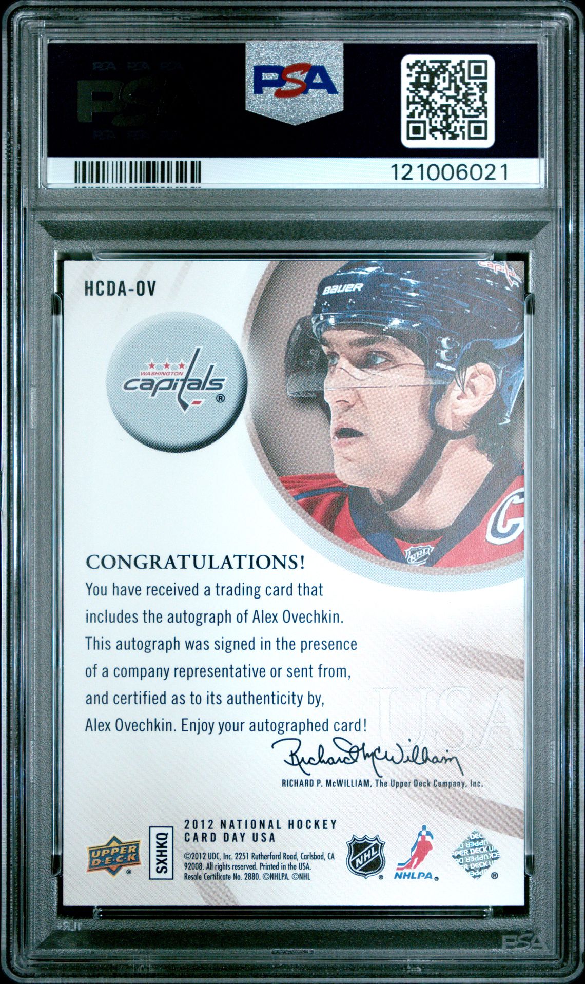 2012 Upper Deck National Hockey Card Day Usa Autographs Alex Ovechkin #Hcdaov (Nhcd Usa Autographs) Mint 9 back